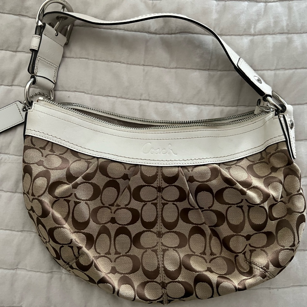 Coach Tan and White Shoulder Bag